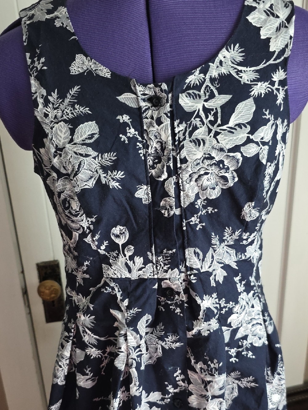 Chadwicks Navy and White Floral Midi Dress